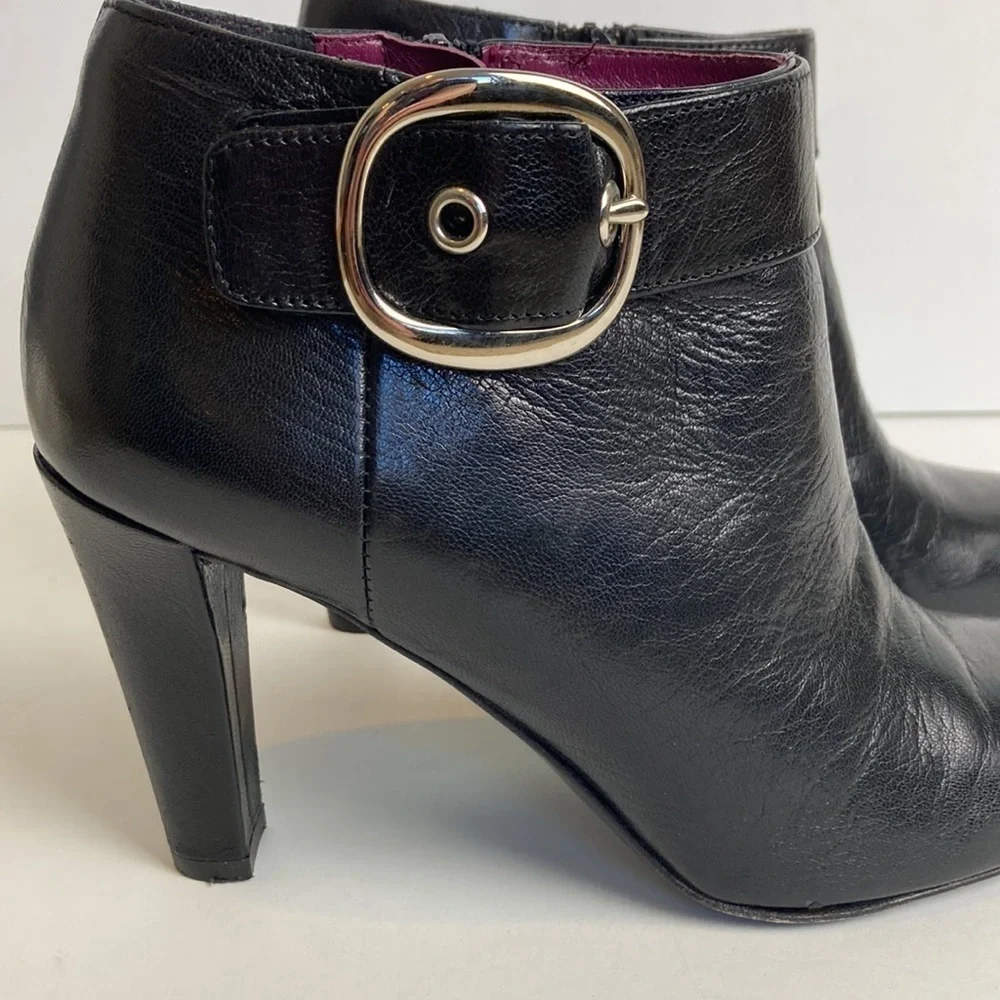 COACH Italian Leather Nicolete Bootie Black Sz 6.5 Buckle Office Classic Witchy